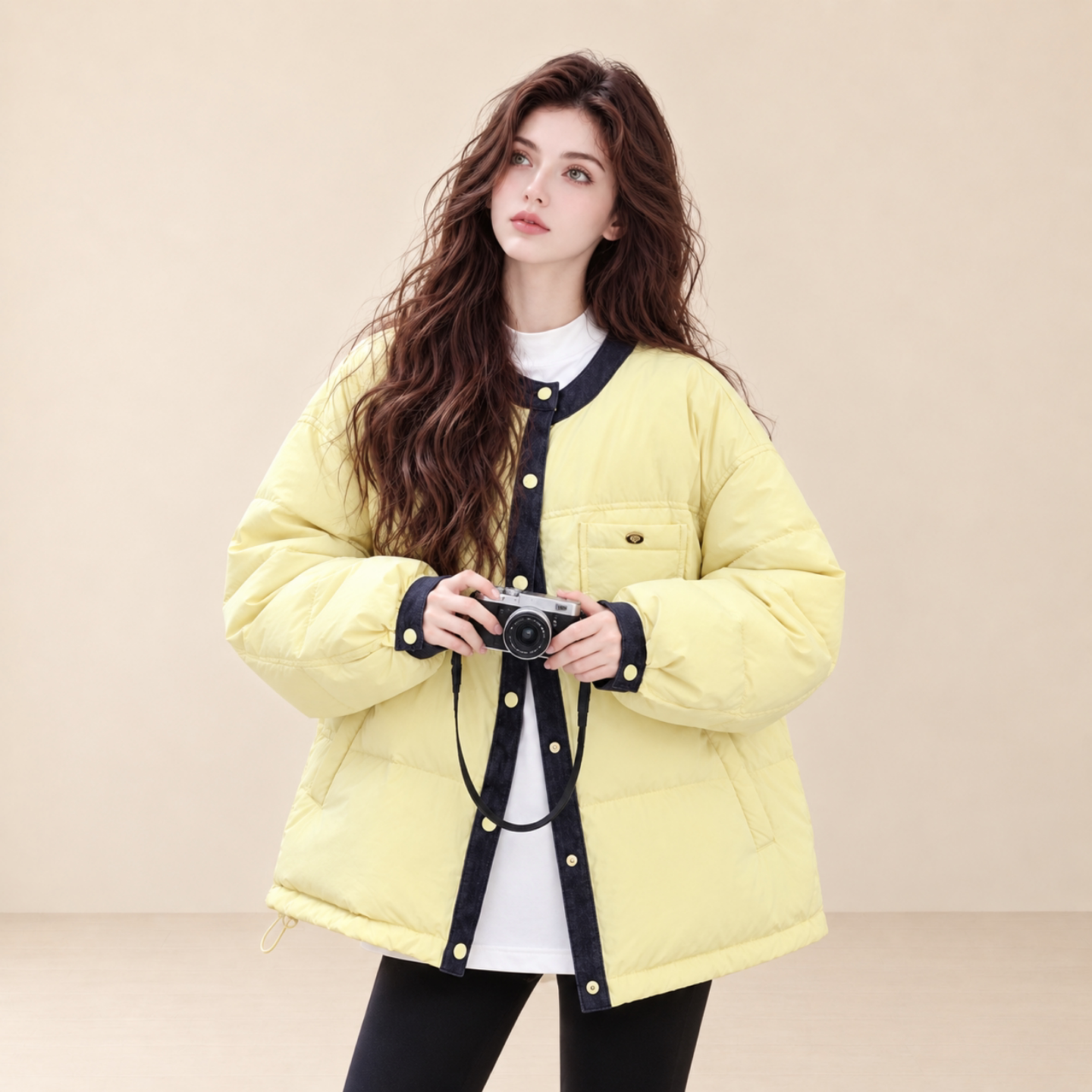LUM 撞色拼接短款羽绒服女冬季新款韩系休闲小个子不臃肿保暖外套