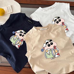 T恤儿童夏装 男女童纯棉小背心卡通无袖 百搭打底潮t 新款 2024年夏季