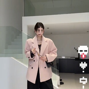 韩剧女一韩系感秋冬厚款粉色精致毛呢西装深冬独特超好看外套