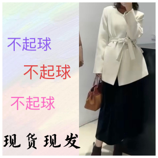 不起球韩系2025秋新款立领系带设计感气质感小个子毛呢外套女