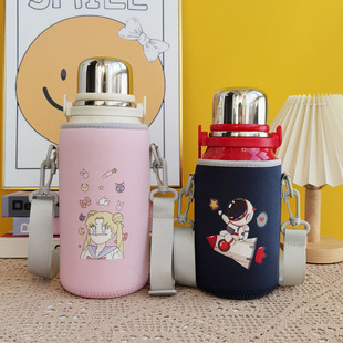 GERM儿童大容量保温杯套运动水杯套斜挎保护套800 1000ml水壶套袋