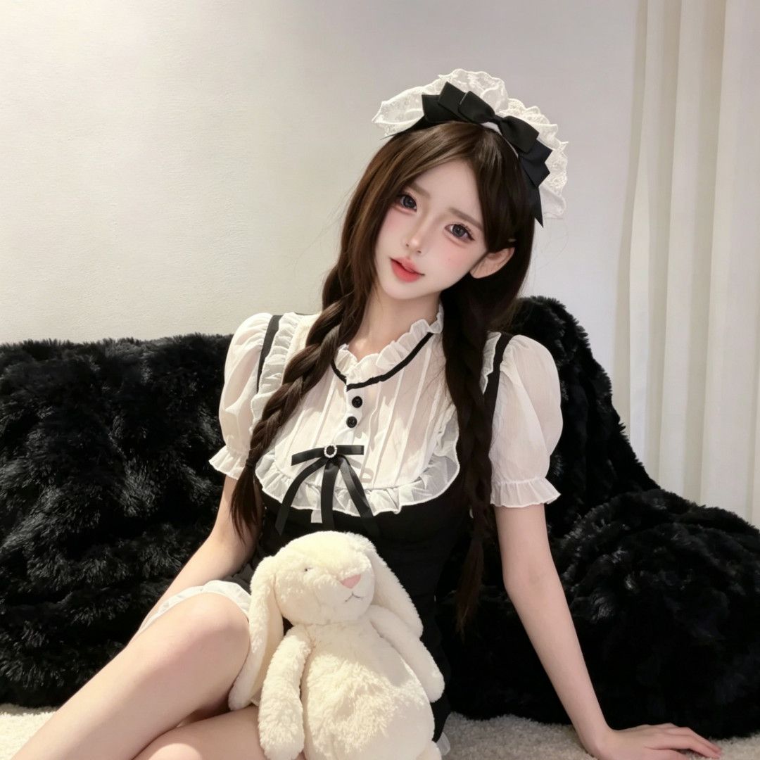 洛丽塔黑白蕾丝蝴蝶结发箍