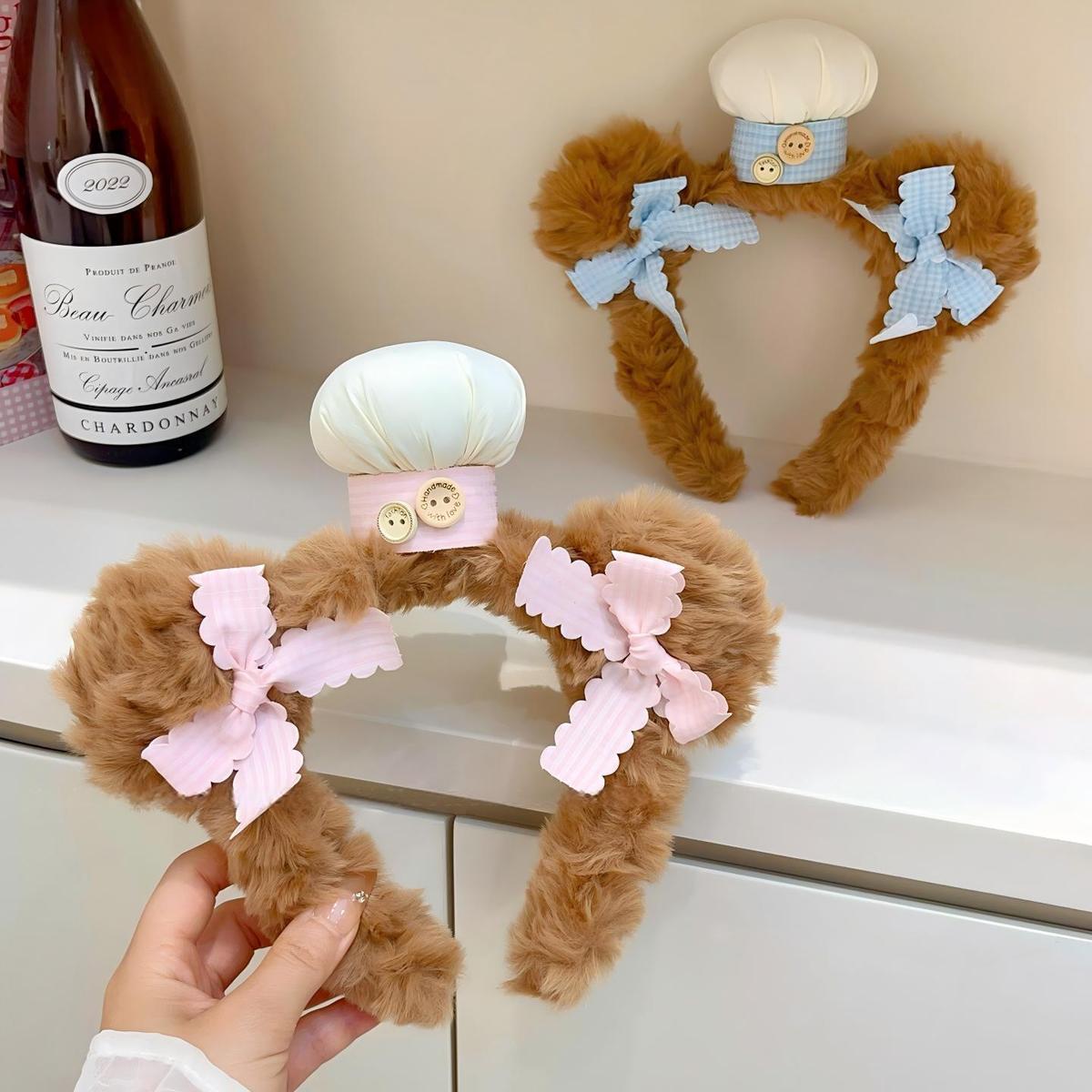 Lolita小熊毛绒蝴蝶结头箍甜美