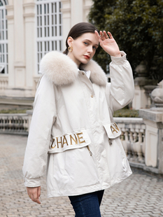 狐狸毛连帽韩版 中长款 派克服 女清仓冬季 2024正鸭宝宝羽绒服专柜款