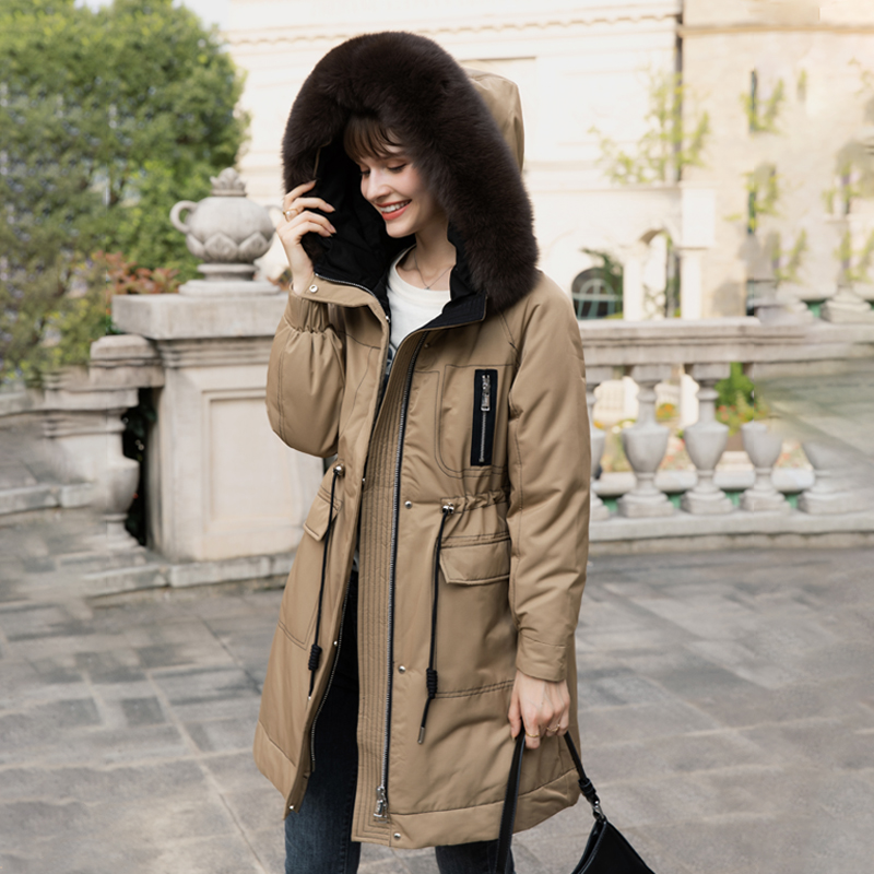 鸭宝宝羽绒服派克服中长款狐狸毛