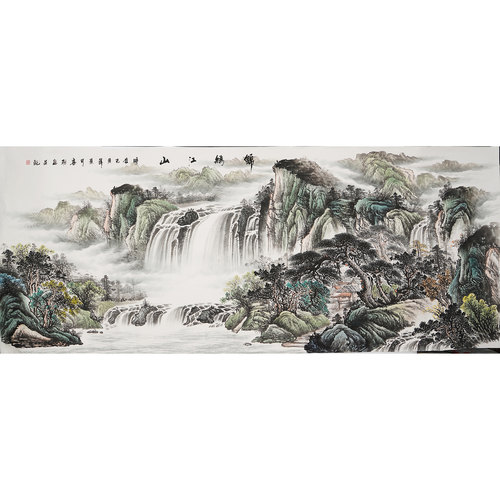 小型266.4cm客厅山水装饰画纯手绘水墨中国画办公室手绘正品秦西