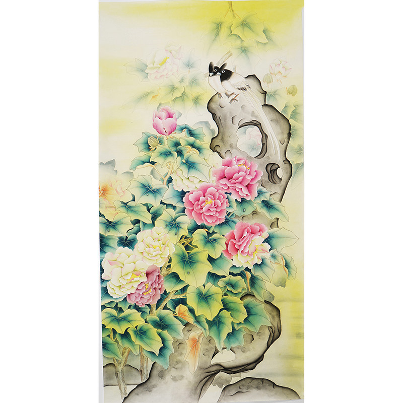 纯手绘无款工笔画精品花鸟画国画手工芙蓉小鸟没题款没题字0512