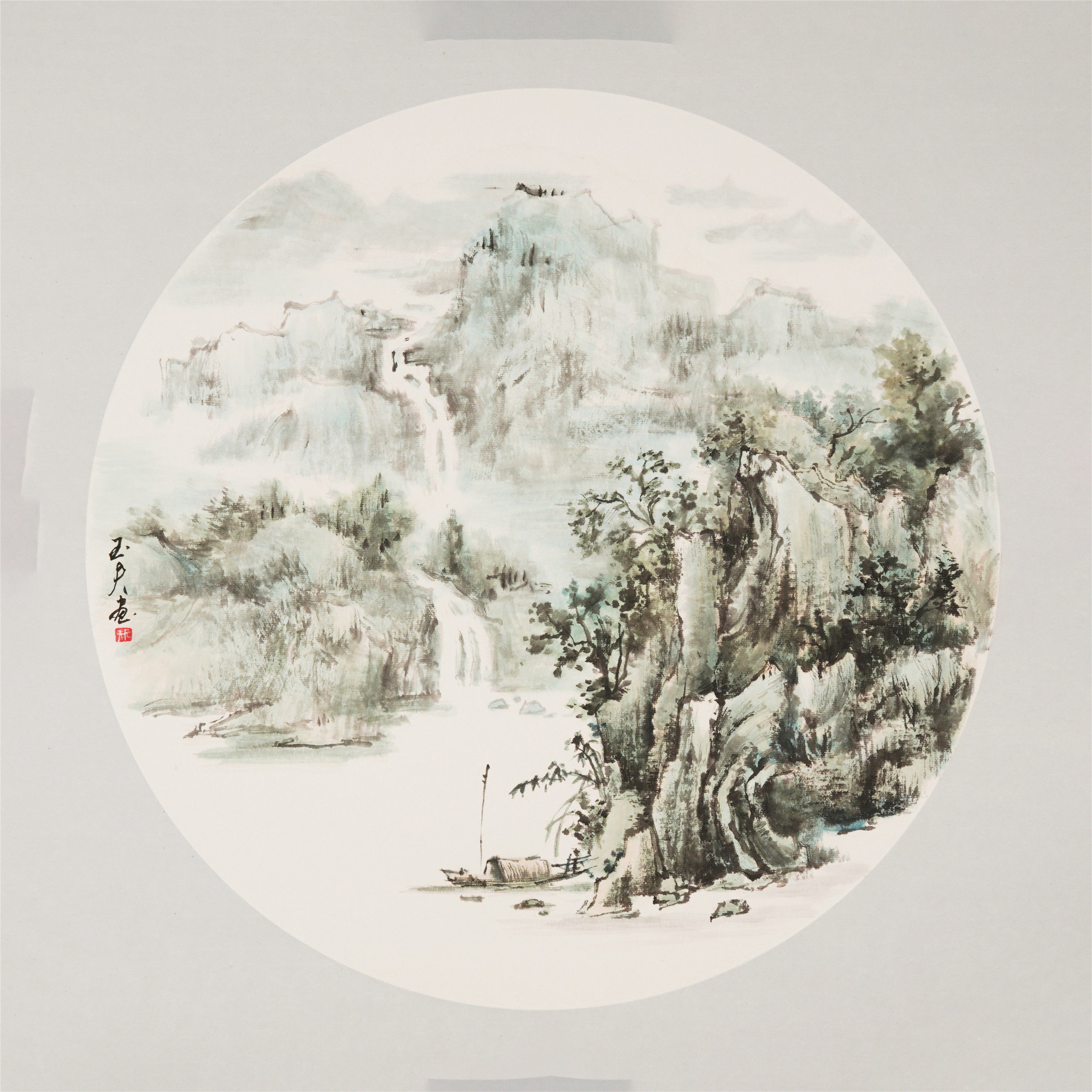 禅意山水画纯手绘国画斗方卡纸字画客厅装饰画石玉夫真迹00010