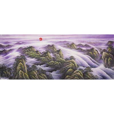 无款重彩山水画小八尺纯手绘国画
