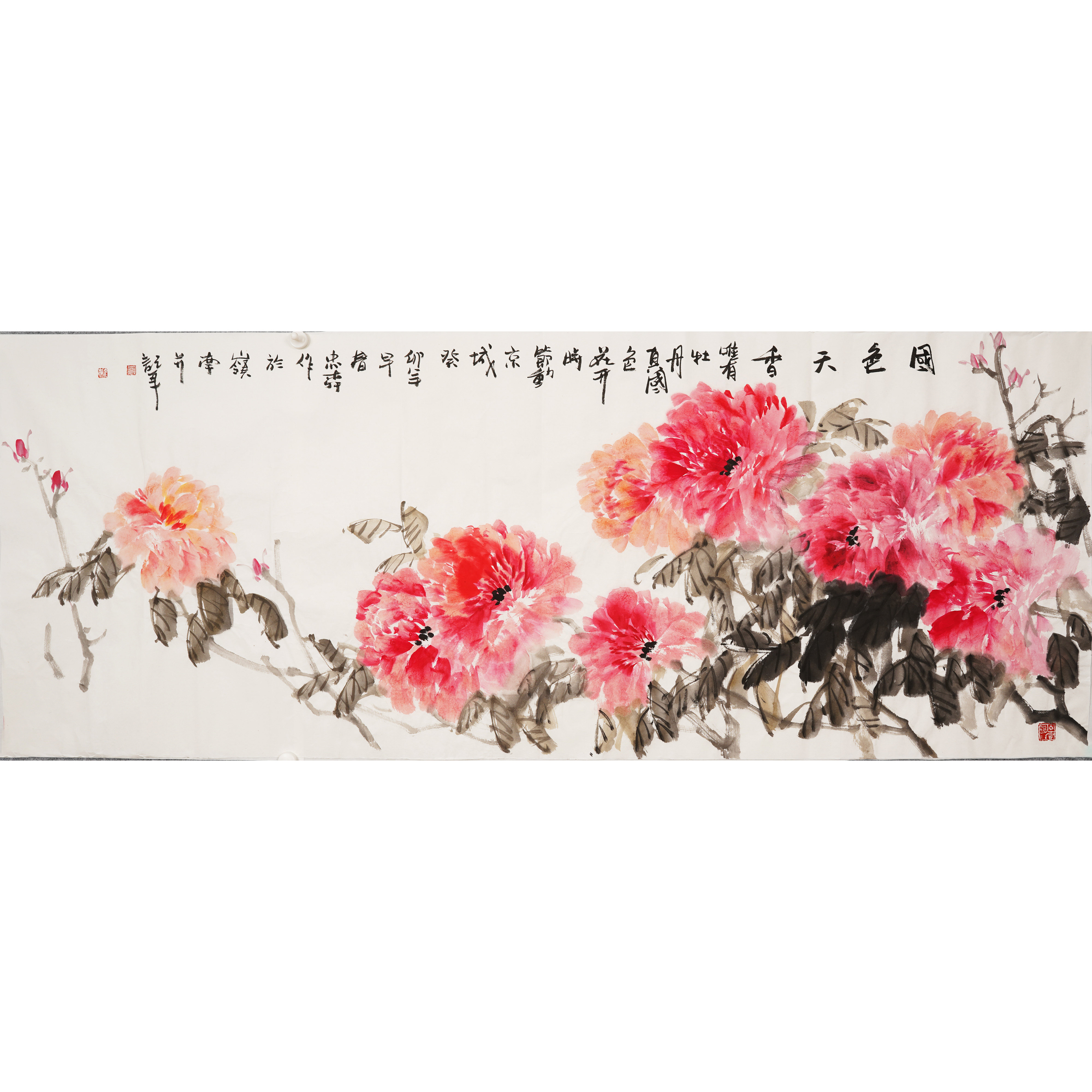 小六尺国画牡丹大写意手绘花鸟画办公室客厅装饰画廖忠柳00003