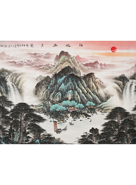 纯手绘山水聚宝盆泰山靠山图