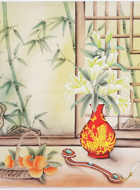 四时同纯手绘工笔画斗方国画