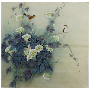 工笔画国画斗方精品纯手绘花鸟画客厅玄关字画无款 z0005 画没题款