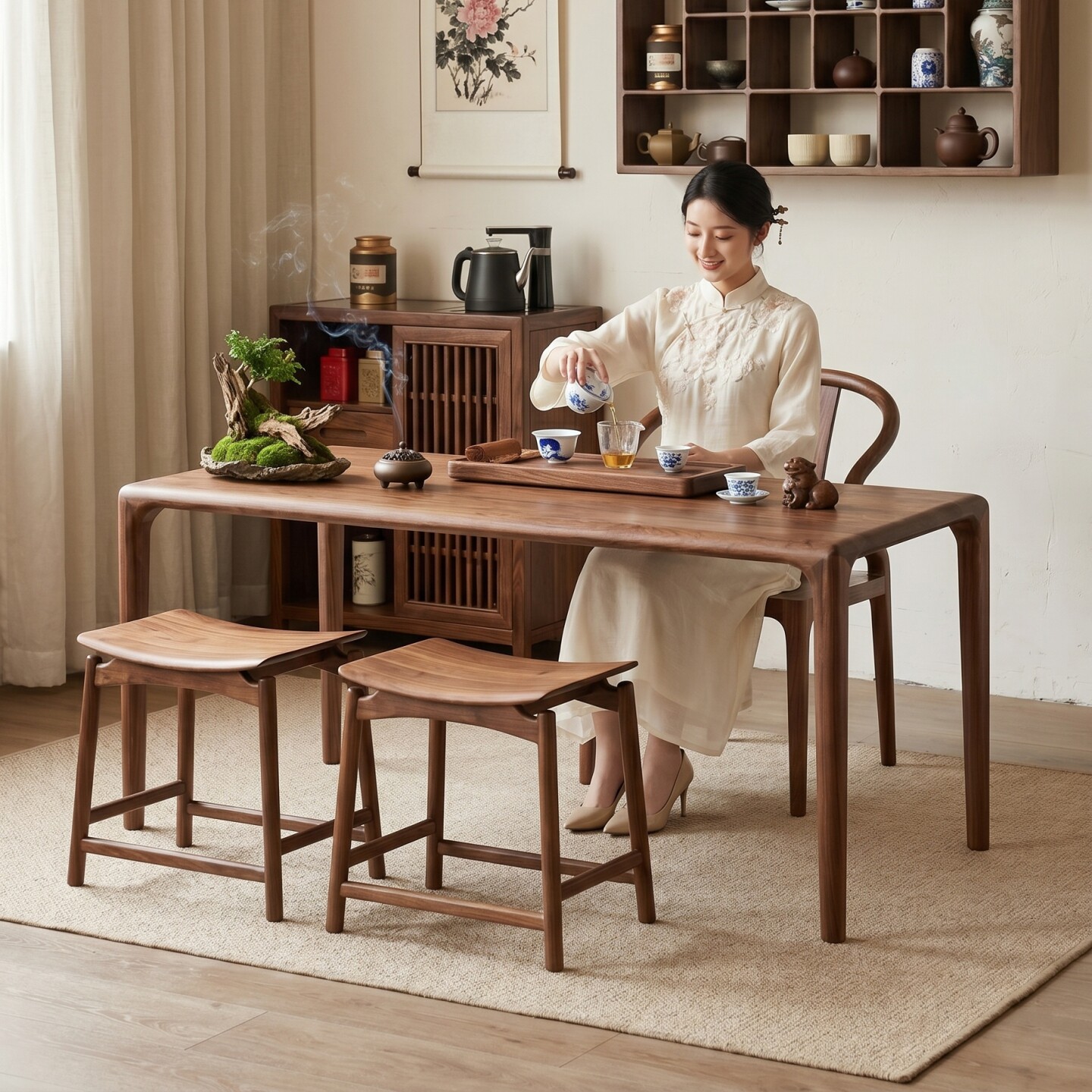 蕉也北美黑胡桃木阳台茶桌图片