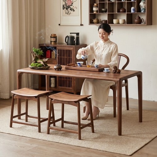 蕉也北美黑胡桃木阳台茶桌