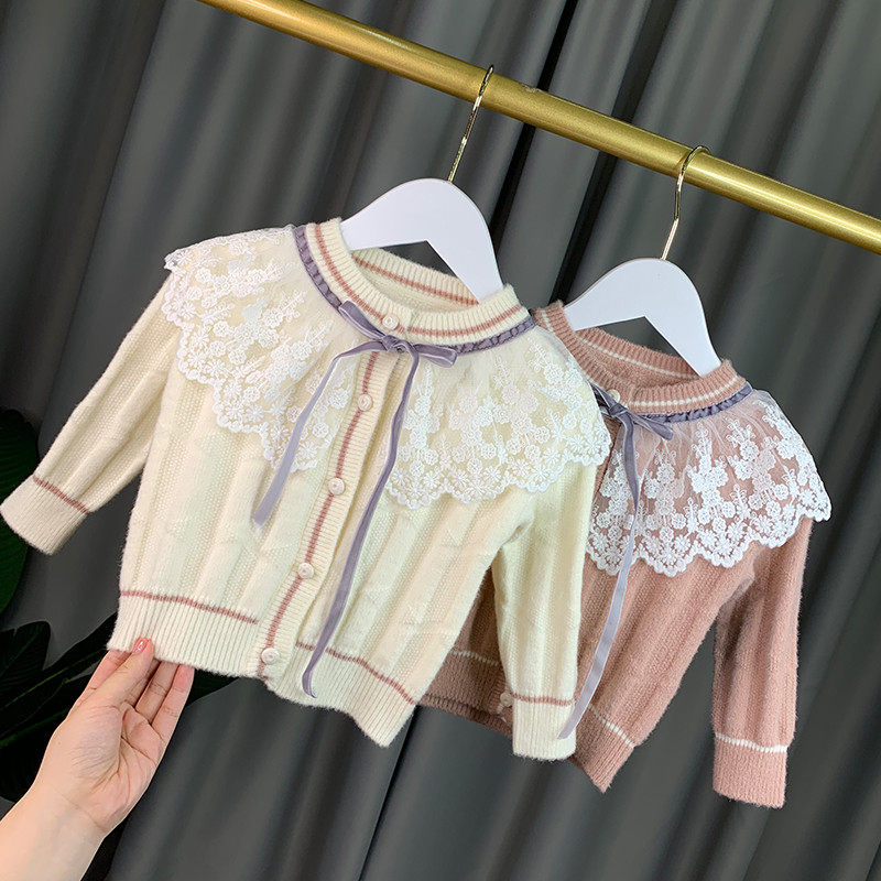 特价韩版秋冬季女宝宝开衫长袖线衣蕾丝洋气2-3婴幼儿4岁女童毛衣