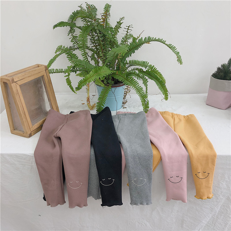 特价清仓秋冬女童加绒打底裤韩版裤子女宝宝铅笔裤笑脸加厚休闲裤