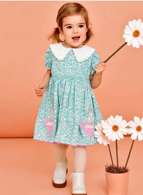 女童碎花连衣裙儿童小清新翻领娃娃裙夏天宝宝公主裙小童甜美洋气