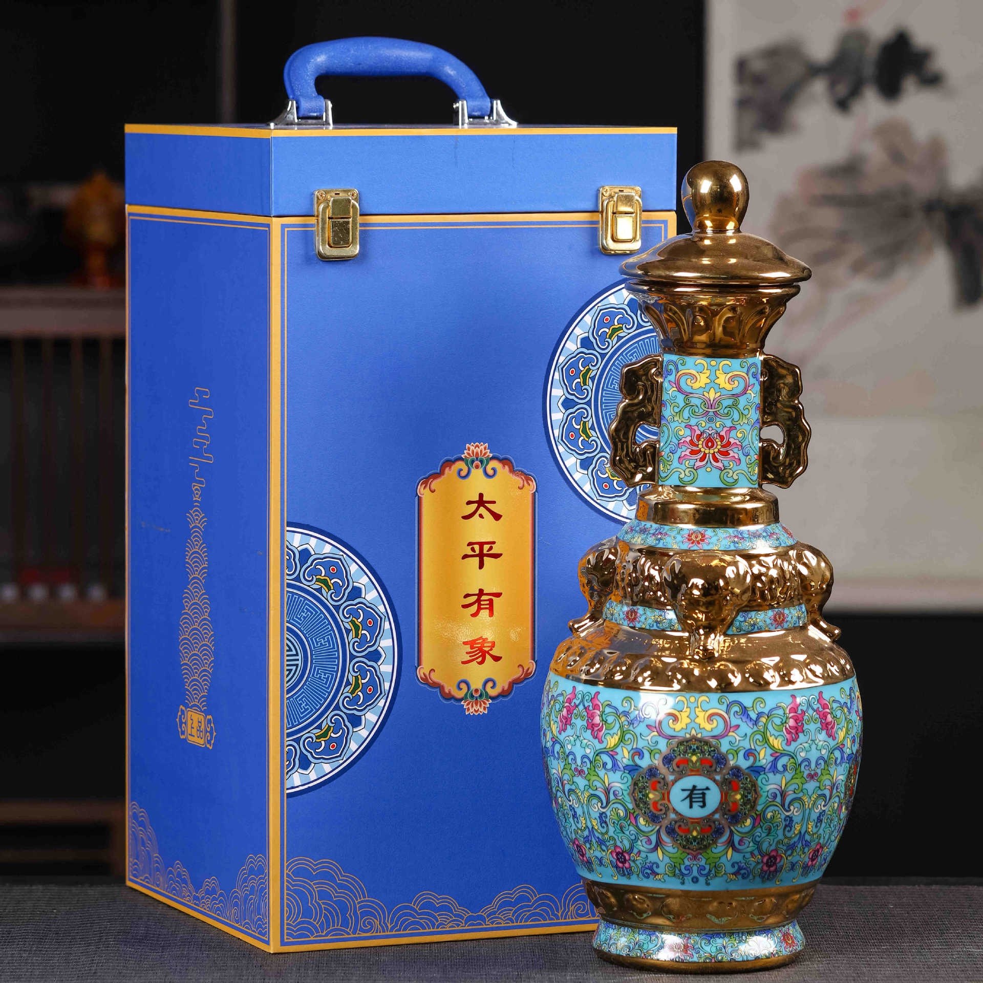 景德镇陶瓷酒瓶 5斤太平有象珐琅彩鎏金新款高端花瓶酒坛酒罐,厨房/烹饪用具,泡菜罐/坛,淘宝优惠券,粉丝福利购,淘宝优惠卷