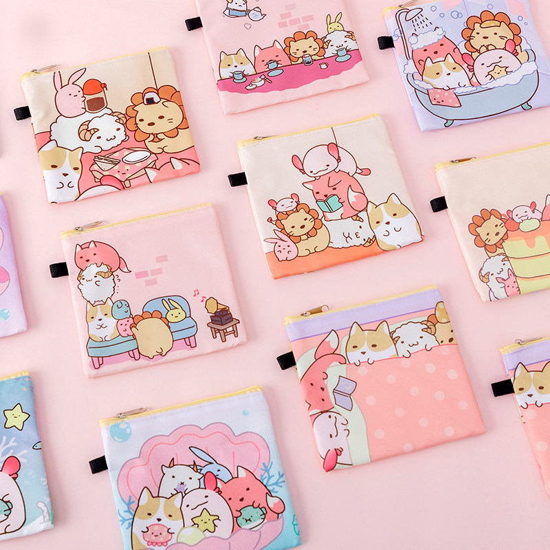 可爱卡通墙角动物园卫生棉包零钱包 便捷卫生巾收纳小包袋子,收纳整理,卫生巾收纳包,淘宝优惠券,粉丝福利购,淘宝优惠卷