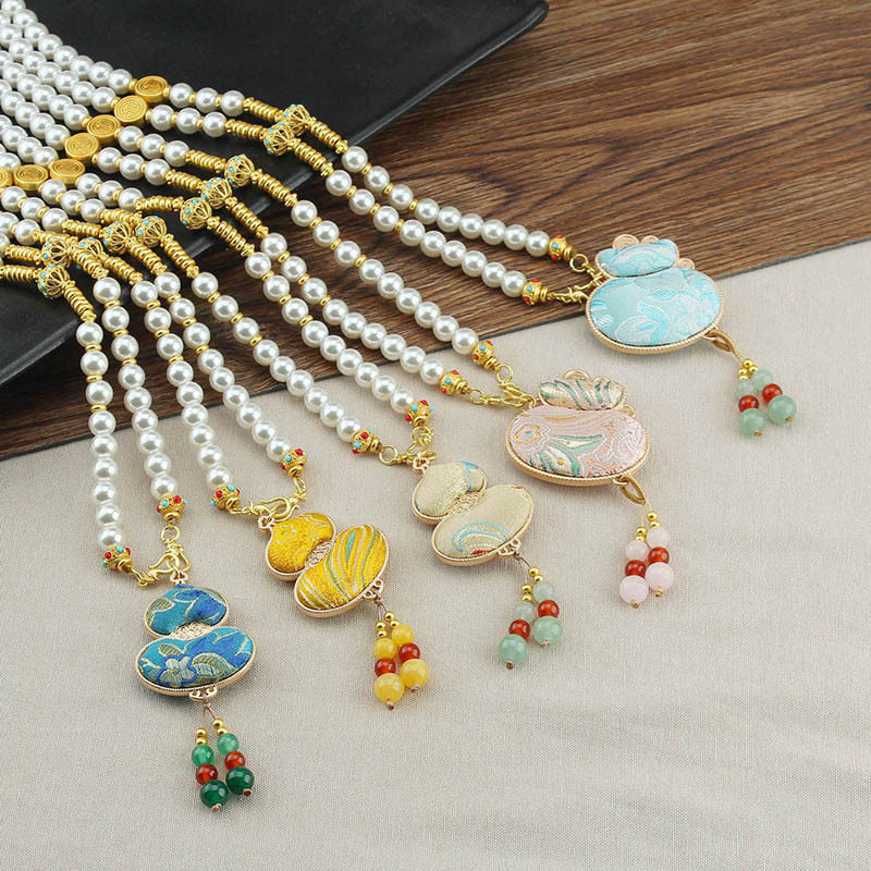 非遗仿宋锦葫芦仿珍珠项链女新中式国风长款毛衣链民族风旗袍配饰