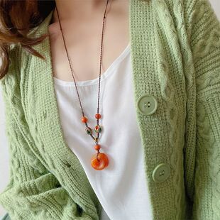 新中式毛衣链复古手工编织百搭锁骨链民族风女项链简约挂衣服饰品