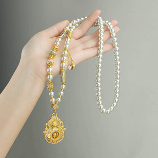 新款古法葫芦仿珍珠长款项链女新中式气质百搭国风旗袍马面裙配饰