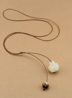 民族风雕刻菩提蒜头毛衣链配饰女