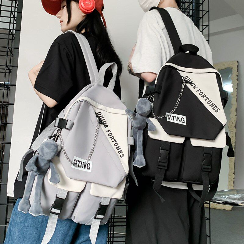 书包男时尚潮流百搭大容量撞色背包女日系ins风初中生高中双肩包