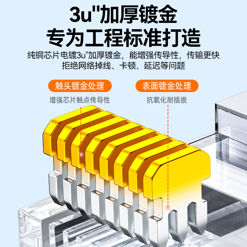 山泽穿孔式水晶头超五5六类cat6e千兆网线屏蔽rj45网络对接头器