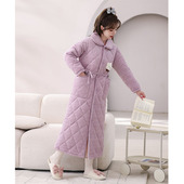 冬季 女三层夹棉加厚珊瑚绒睡袍女冬法兰绒加厚保暖浴袍睡衣加长款