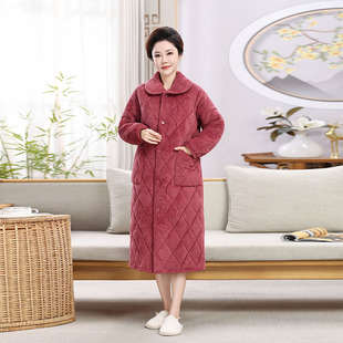 中长款 中老年三层夹棉加绒加厚睡袍送妈妈 家居服 新款 2025冬季