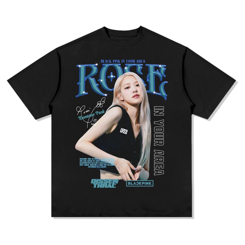 Американский винтаж принт Rose Park Caicai футболка Korean женская группа BLACKPINK короткий рукав Lisa Aespa