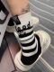 欧货袜子女秋冬新款 小众中筒袜黑白条纹字母ins潮网红外穿堆堆袜