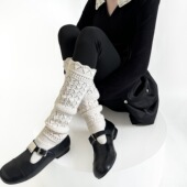 镂空羊毛堆堆小腿袜秋冬保暖重工针织叠穿长筒袜显瘦甜美百搭白袜