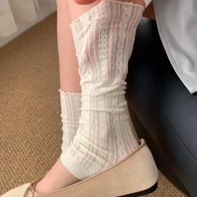 春天薄款腿套夏季网眼透气小腿袜子miu系芭蕾风蕾丝袜套女长筒袜