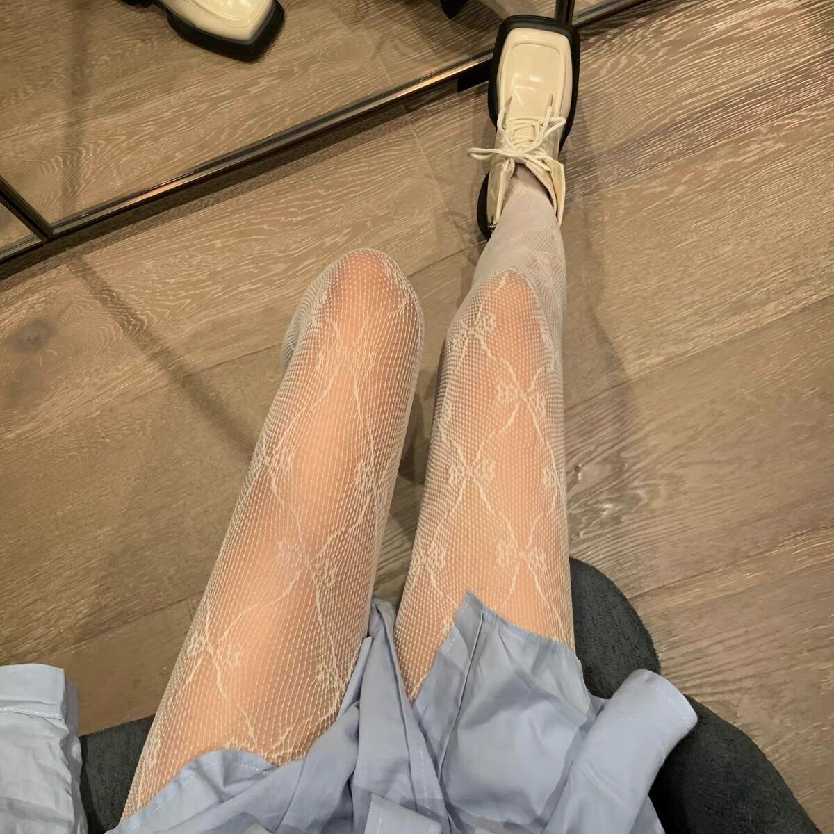 性格蝴蝶结白色网袜女纯欲春秋