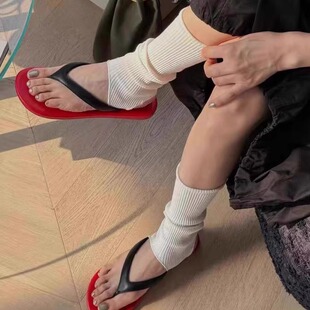 竖纹踩脚袜套薄款女夏季堆堆袜欧货女士袜miu白色小腿袜配人字拖