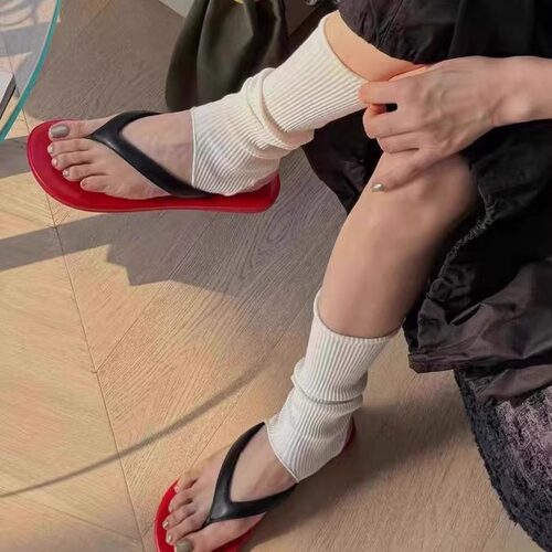 竖纹踩脚袜套薄款女夏季堆堆袜欧货女士袜miu白色小腿袜配人字拖