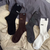 高级感miu系字母袜子女中筒袜春秋精梳棉百搭堆堆袜显瘦外穿潮袜