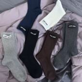 日系百搭堆堆袜潮款 ins风粗线竖条中筒袜 男女春秋纯棉运动长袜