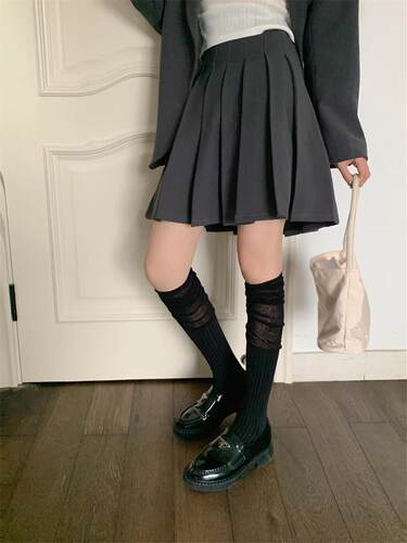 过膝拼接慵懒堆堆袜jk配靴长筒袜