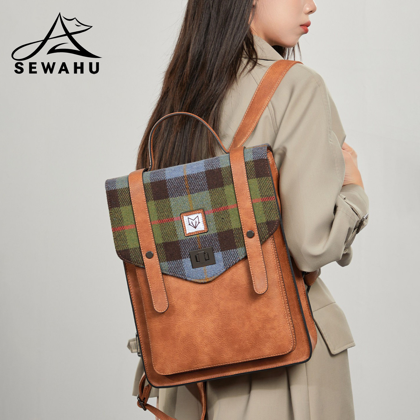 SEWAHU双肩女电脑高级感小众上班通勤背包2025新款大容量学生书包