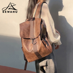 小众设计男女双肩包大容量学生通勤电脑背包新款 皮质防水旅行书包