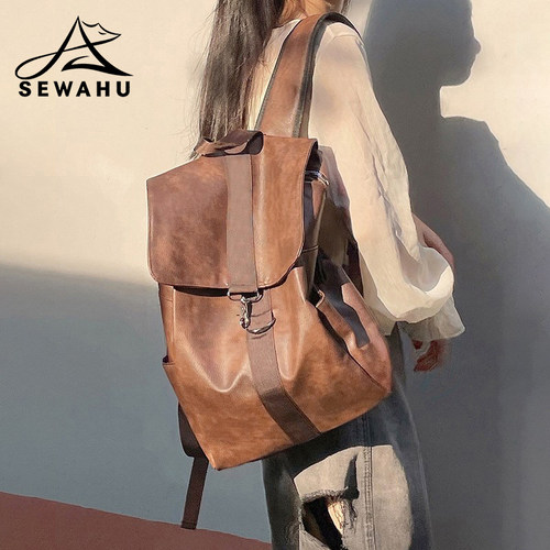 小众设计男女双肩包大容量学生通勤电脑背包新款皮质防水旅行书包