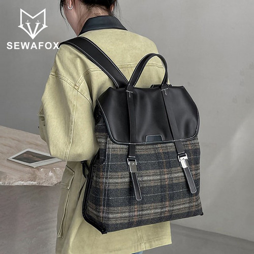 SEWAFOX正品小众复古双肩包女