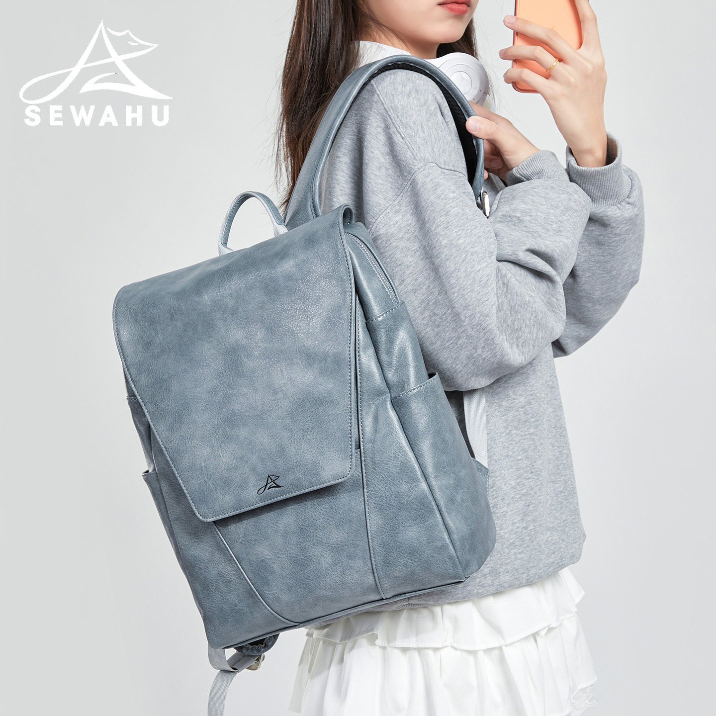 双肩包女2026新款高级感小众大容量通勤电脑背包学生皮质防水书包