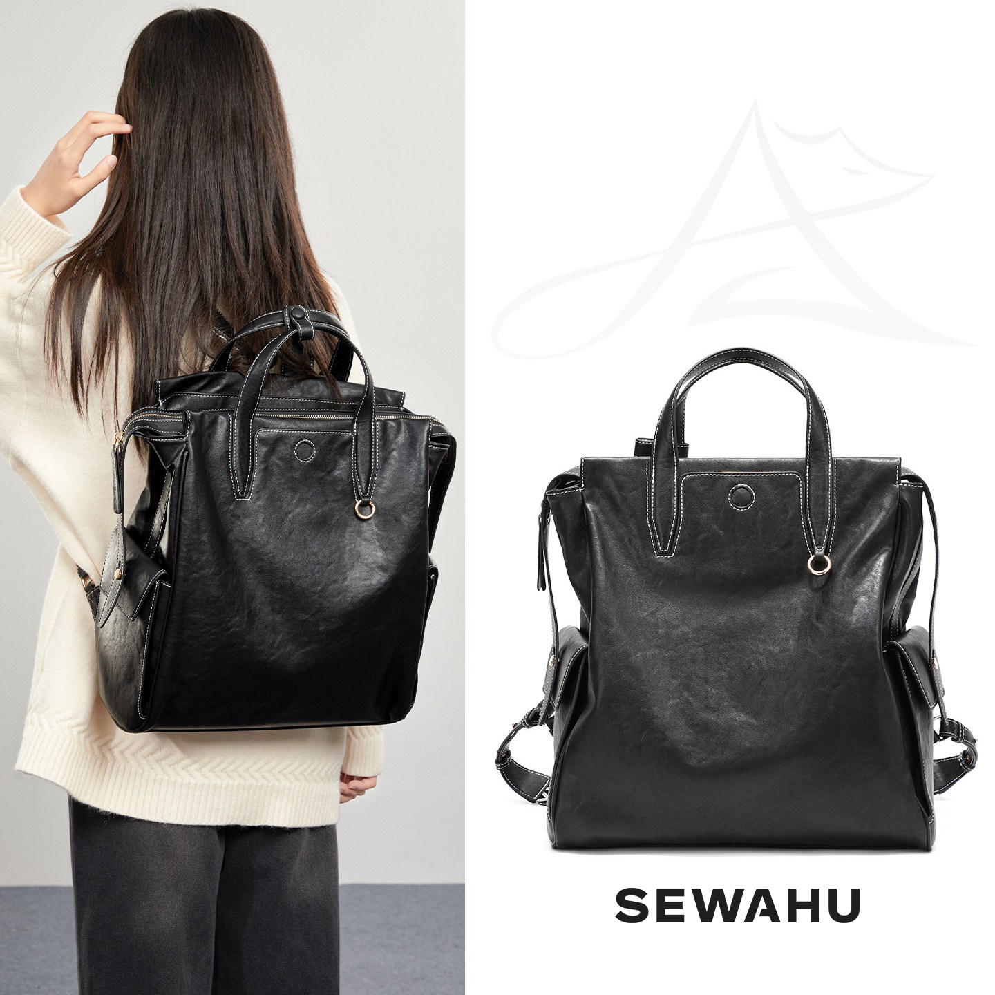 大容量男女上班通勤背包黑色皮质2026新款双肩包16寸商务电脑书包