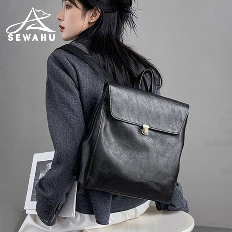 双肩包女2025新款商务通勤旅行电脑背包高级感小众大容量皮质书包