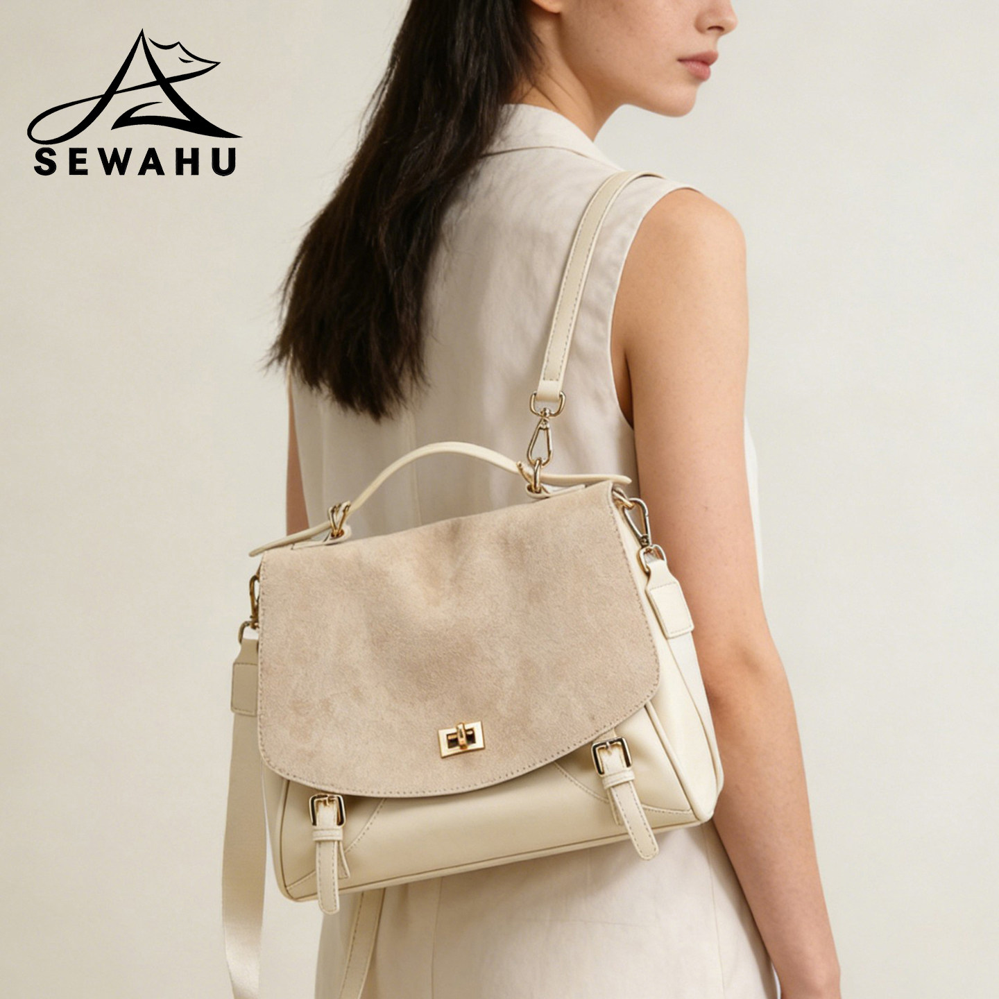 SEWAHU 双肩包女生2026新款大容量通勤背包皮质大学生休闲女书包